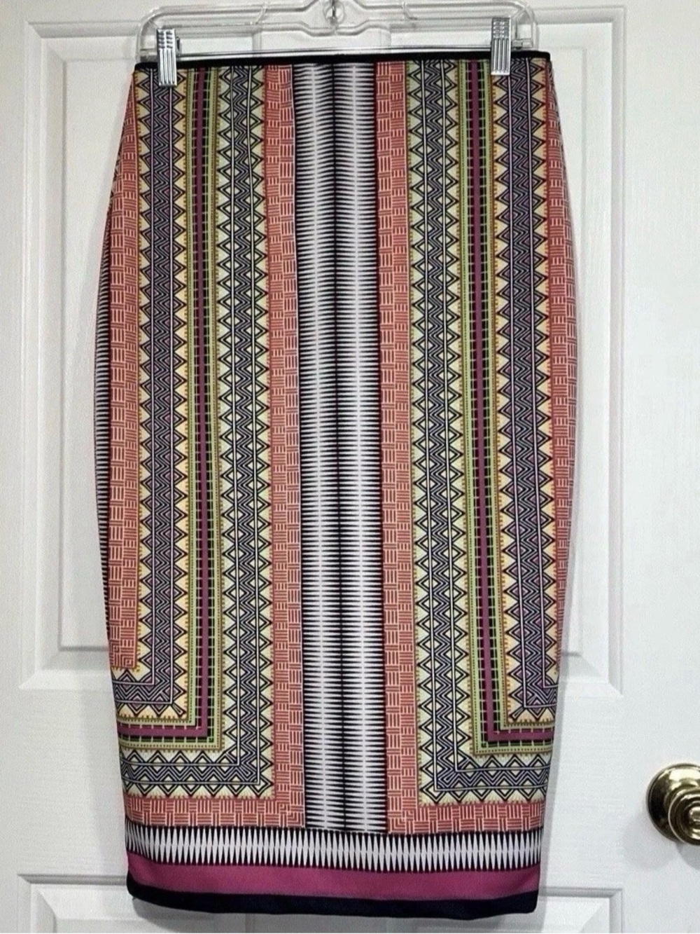 Bisou Bisou Womens Midi Pencil Skirt Size Medium Printed Geometric Bodycon